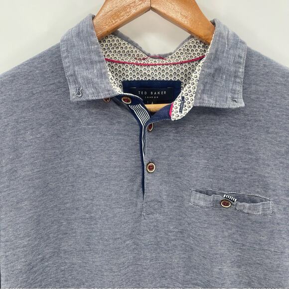 Ted Baker London 100% Cotton Polo Heathered Blue Pull Over Style Size Large - Picture 2 of 7